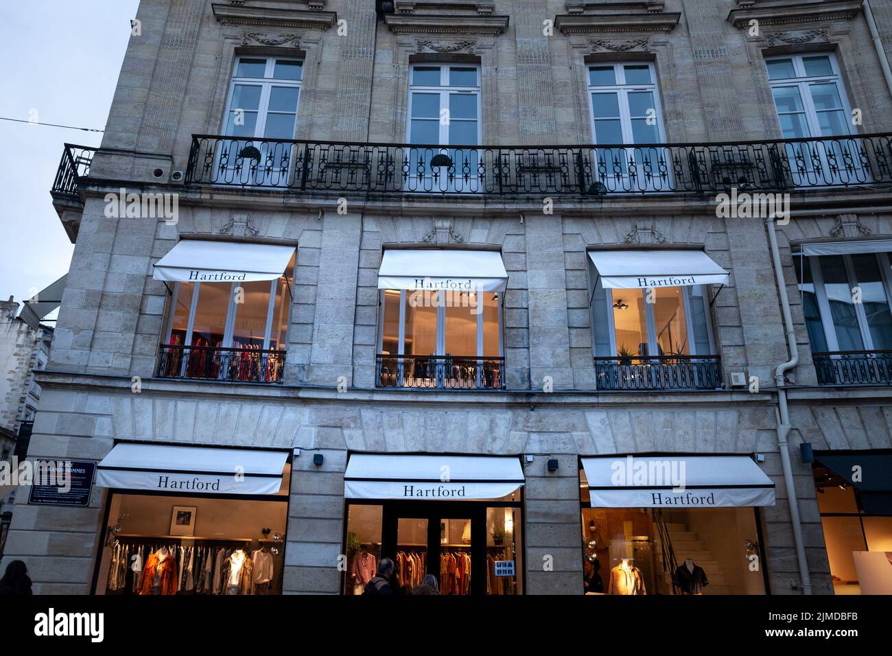 Picture of a sign with the logo of Hartford on their main store for Bordeaux, France. Hartford is a chain of high end fashion retailer and designer sp Stock Photo