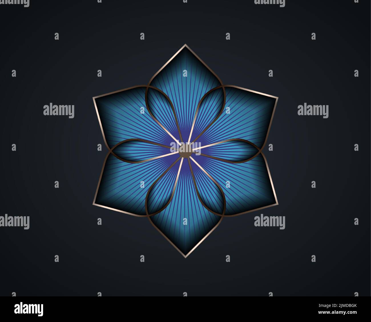 Silver lotus flower mandala, Seed of life symbol Sacred Geometry. Logo icon  Geometric mystic of alchemy esoteric blue Flower. Vector gold metal line Stock Vector