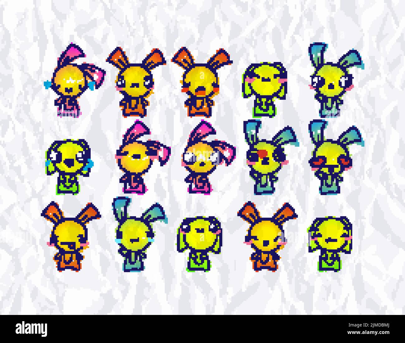 Set of Rustic Rabbits with Emoticons. Doodle faces, eyes and mouth ...