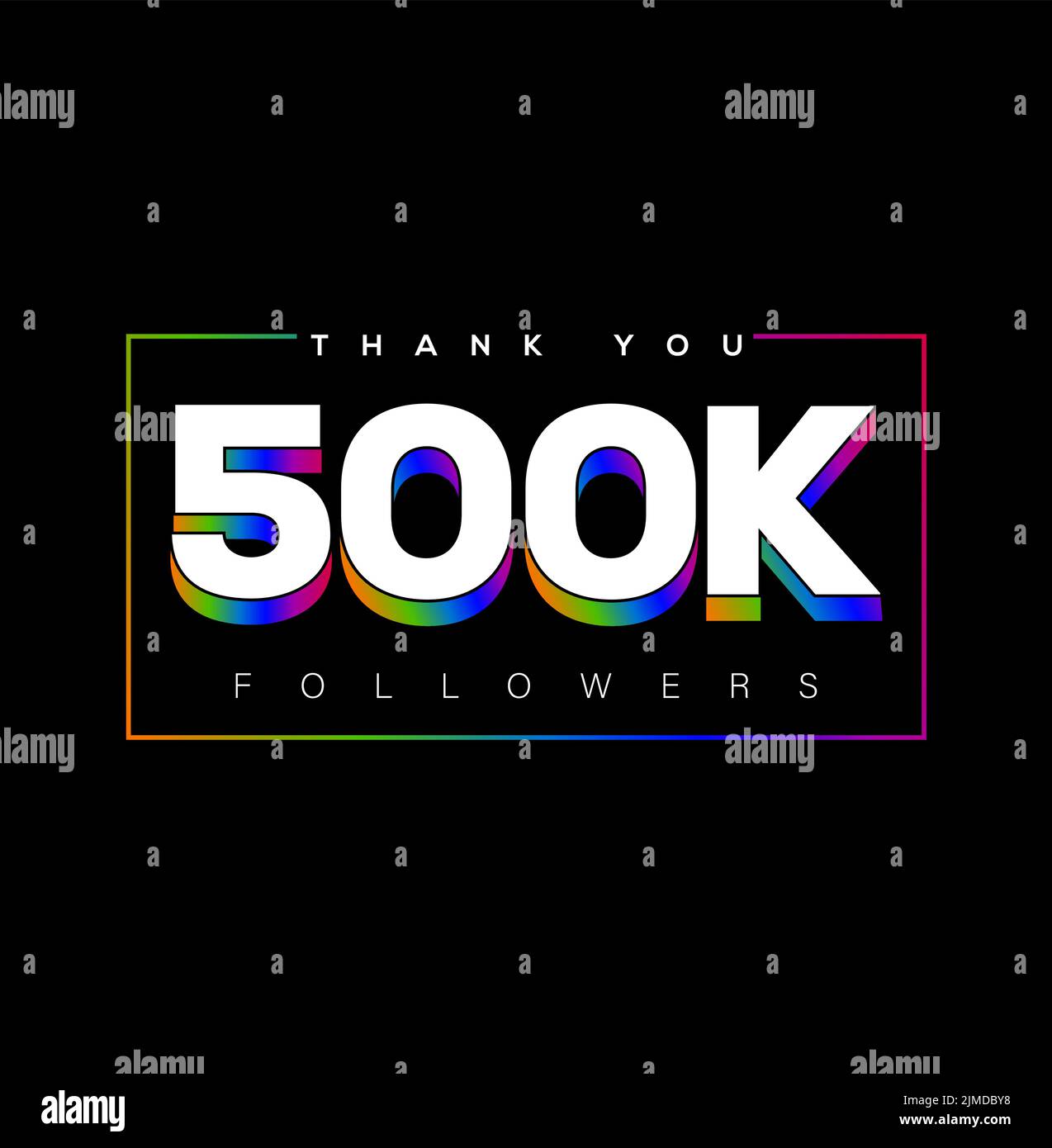 A colorful Thank you 500k followers poster on black background for social media platform Stock Vector