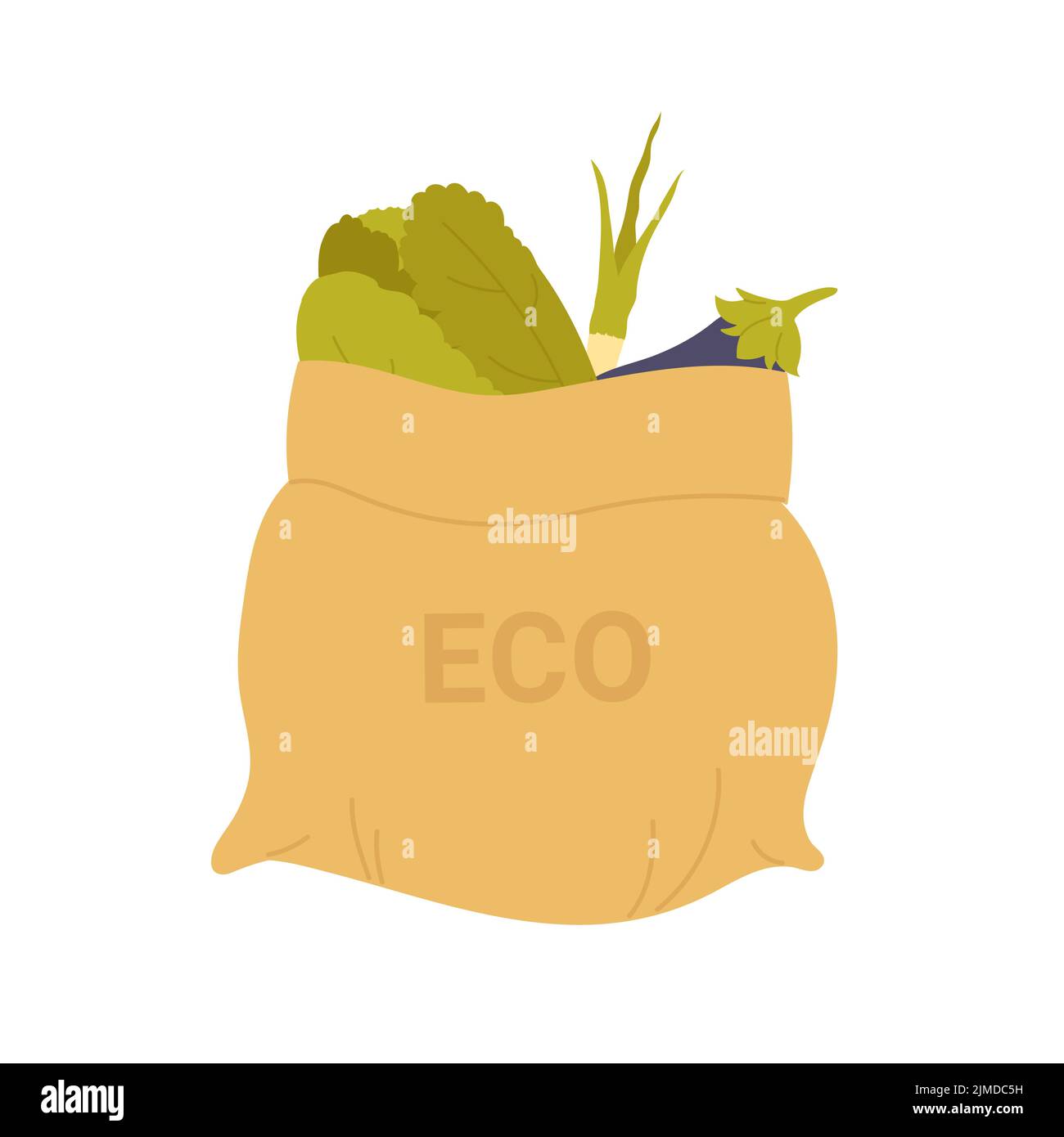 Eco cotton bag for grocery. Eco friendly sack, zero waste products vector illustration Stock Vector