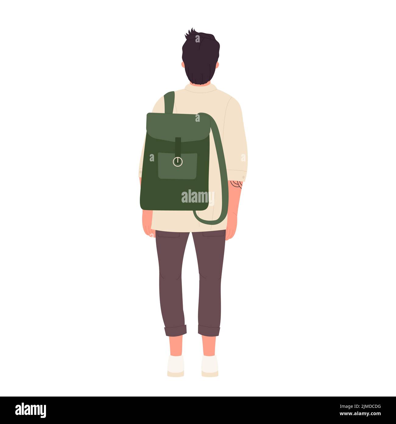 Back view of standing student. Teenager with college backpack vector illustration Stock Vector