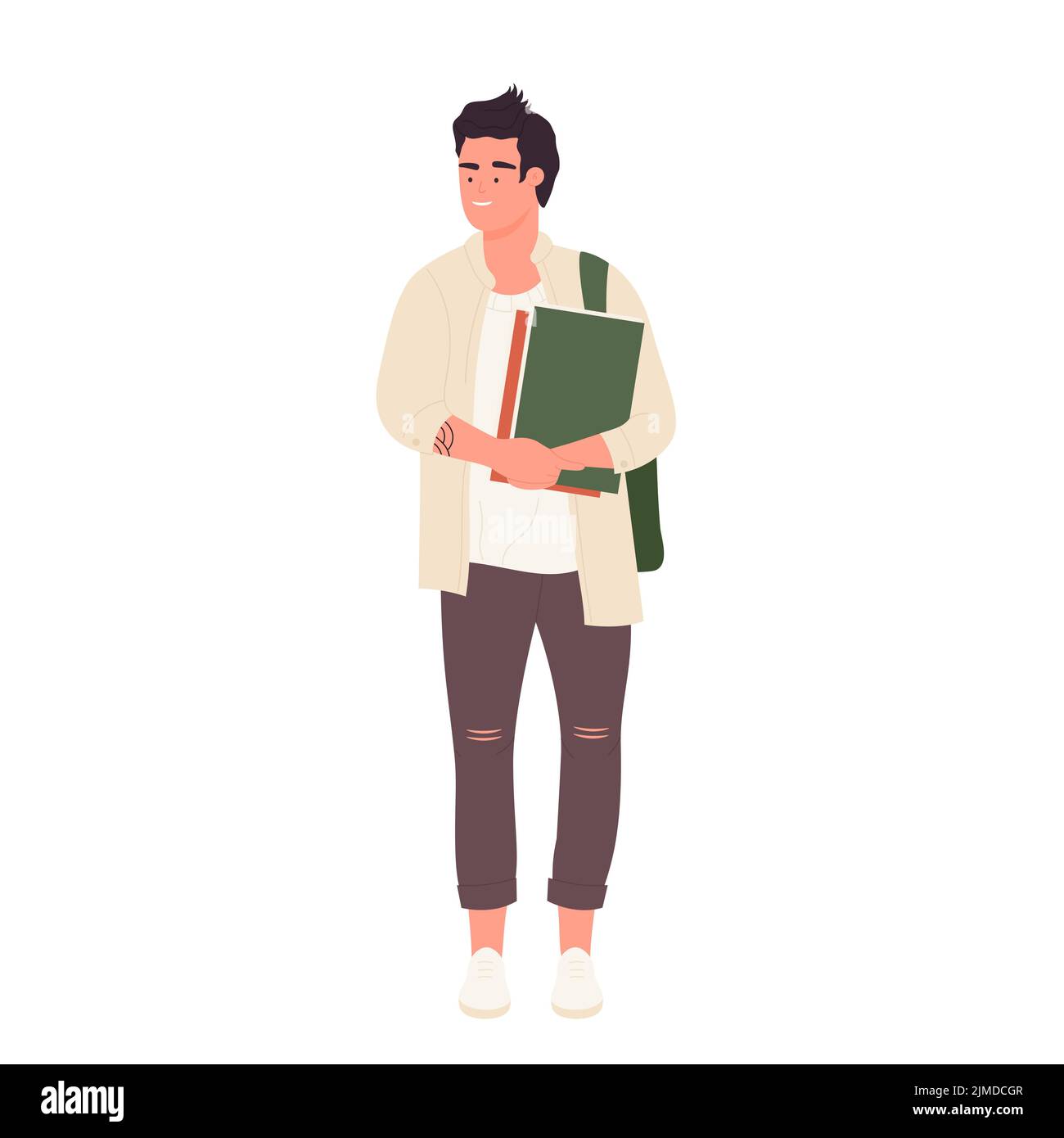Student boy holding school books. Teenager in casual clothes with ...