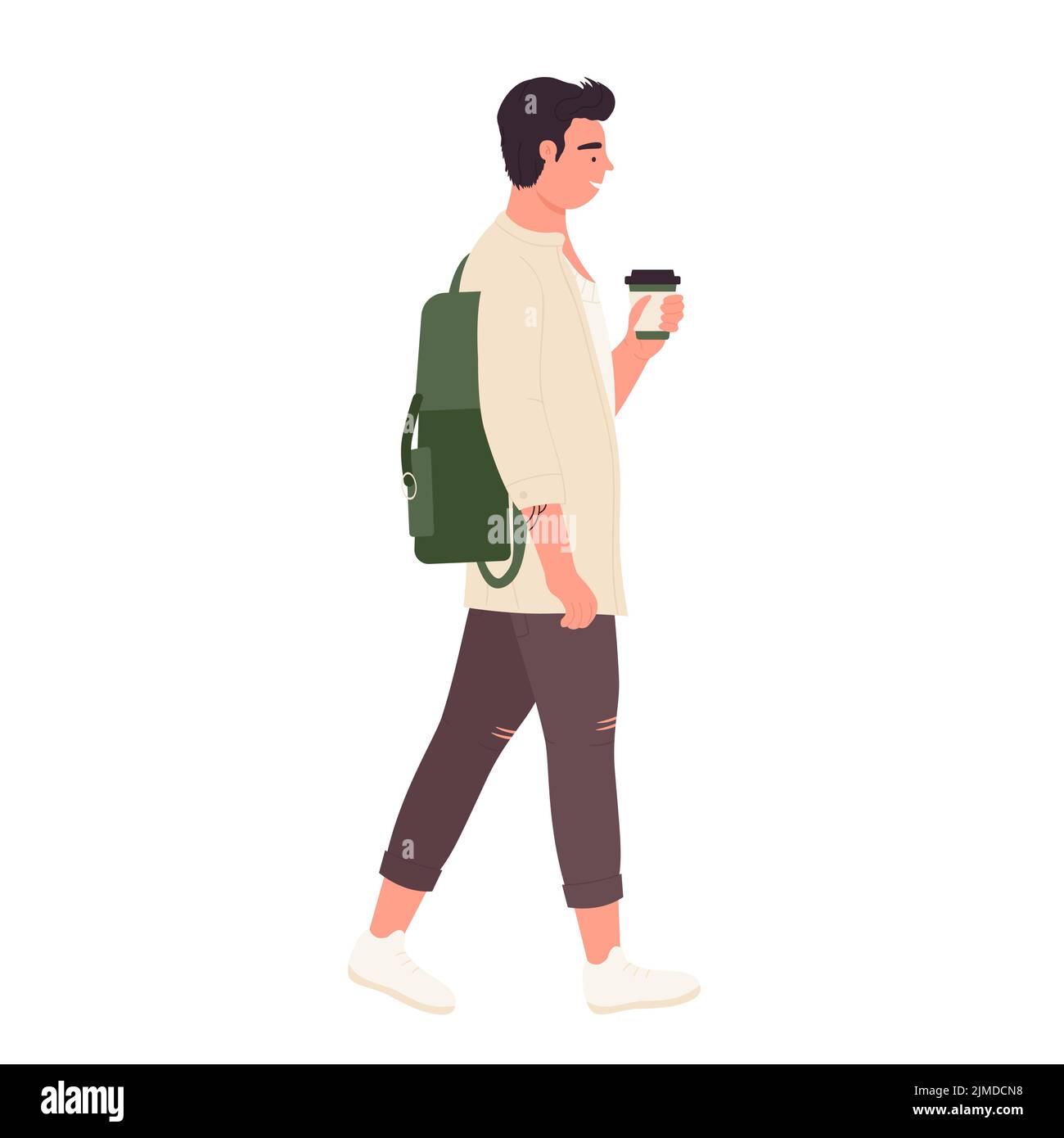 Walking student with takeaway coffee. Male teenager pupil on school ...