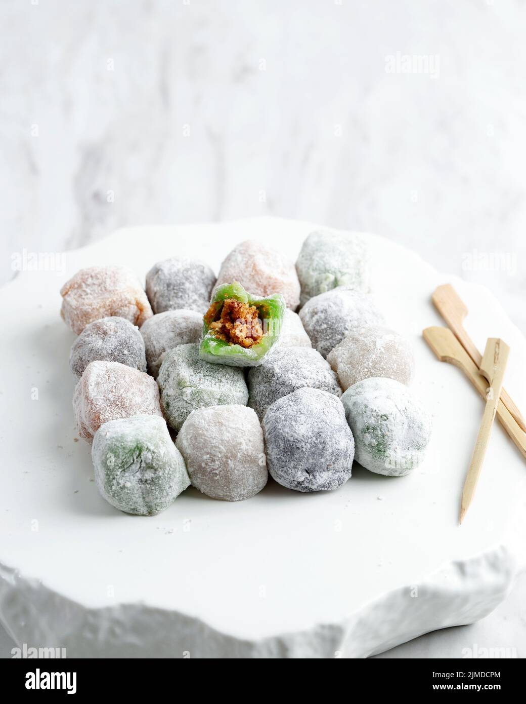 Mochi Sukabumi, Rice Cake Made from Sticky Rice Stuffed with Sweet Chunky Peanut. Typically Snack from Sukabumi, West Java, Indonesia Stock Photo