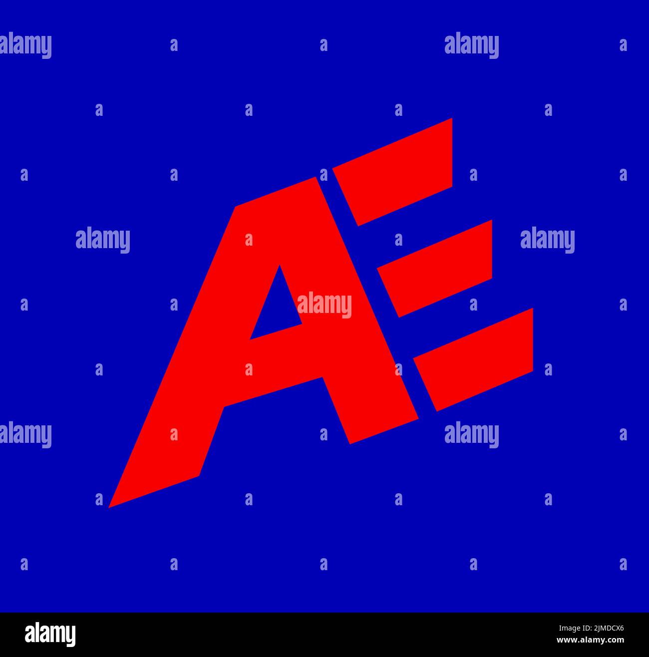 A 2D illustration of a logo of red letters spelling out "AE" on a dark ...