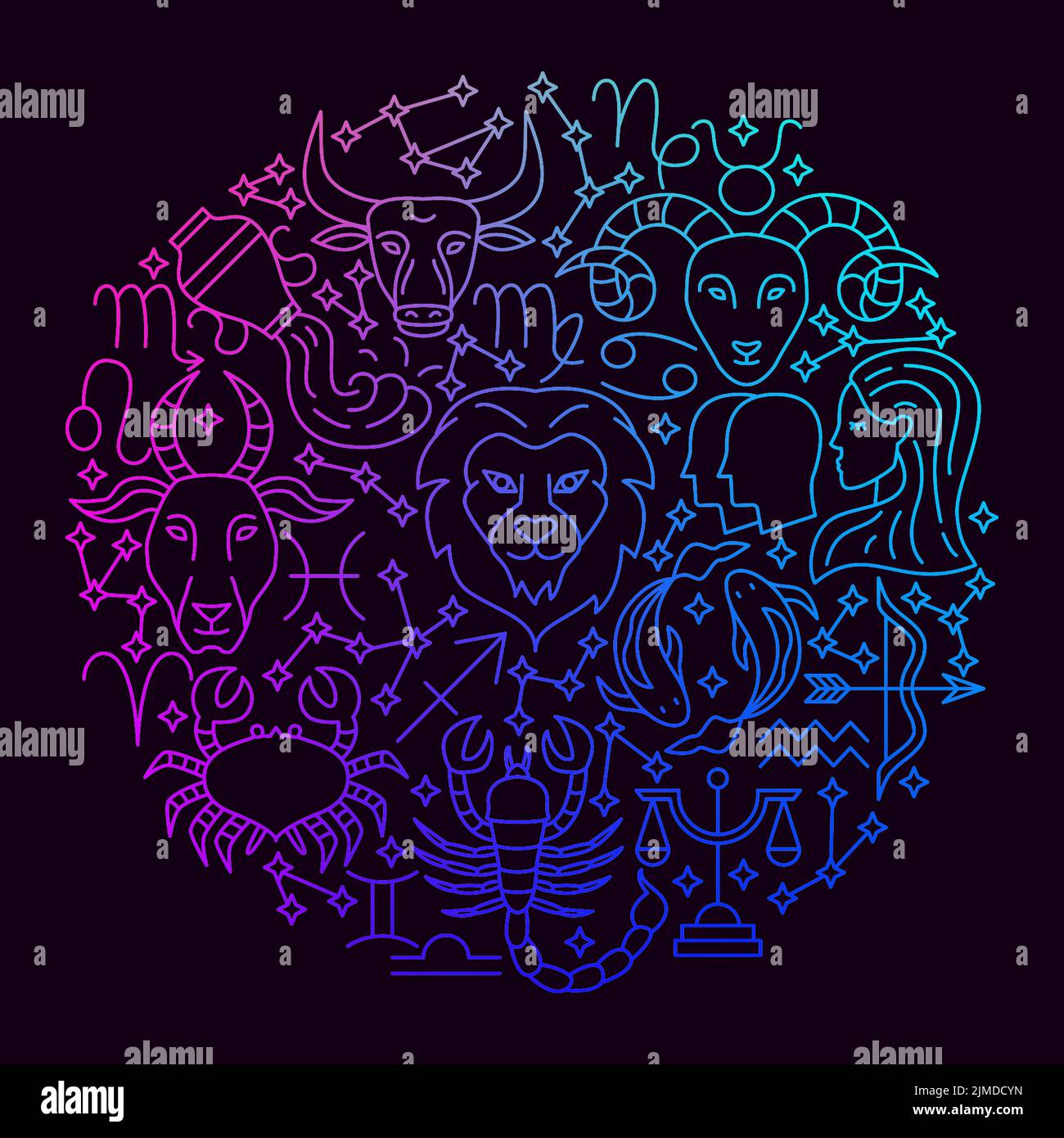 Zodiac Icon Circle Concept Stock Vector