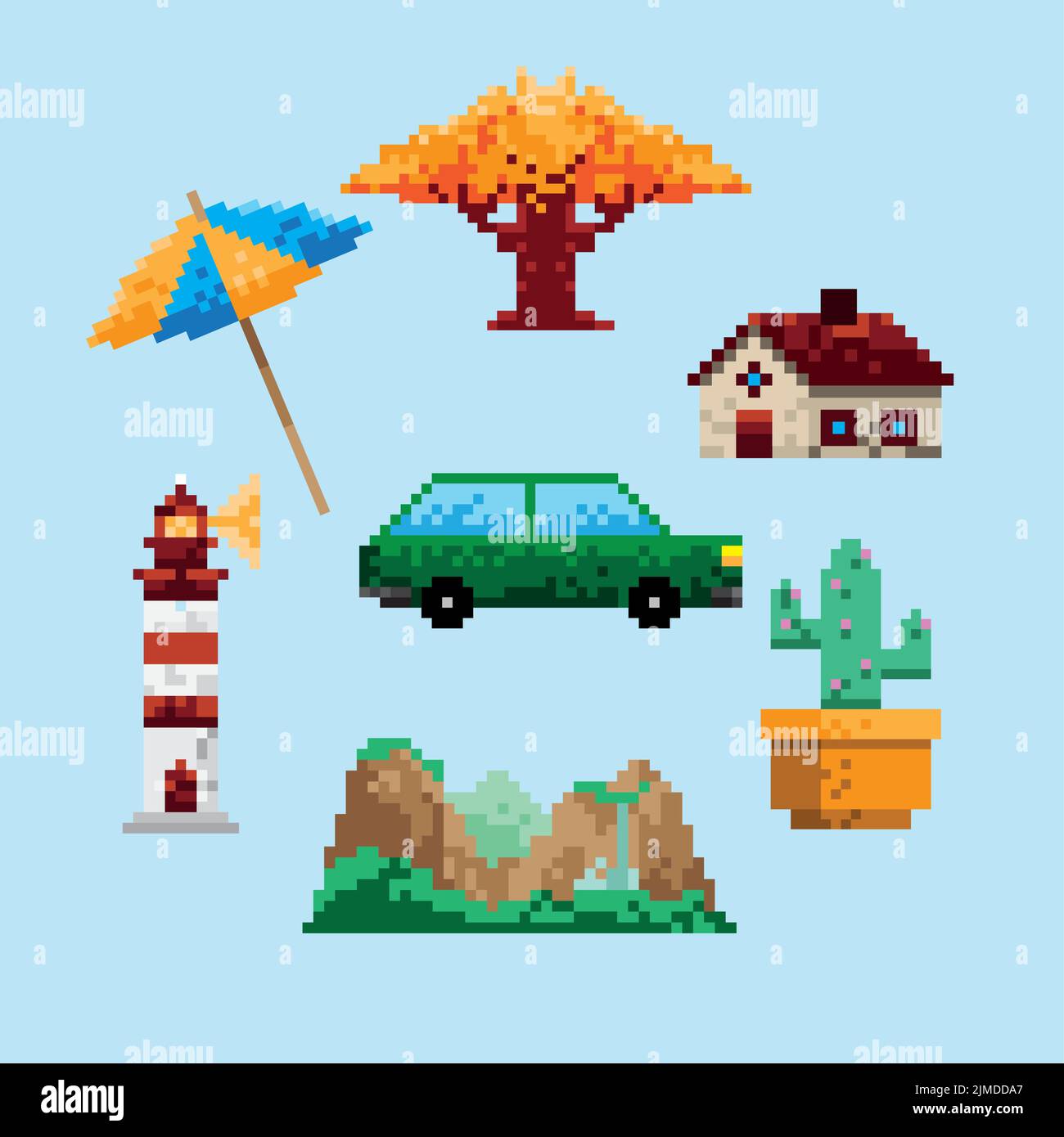 seven pixel art set icons Stock Vector