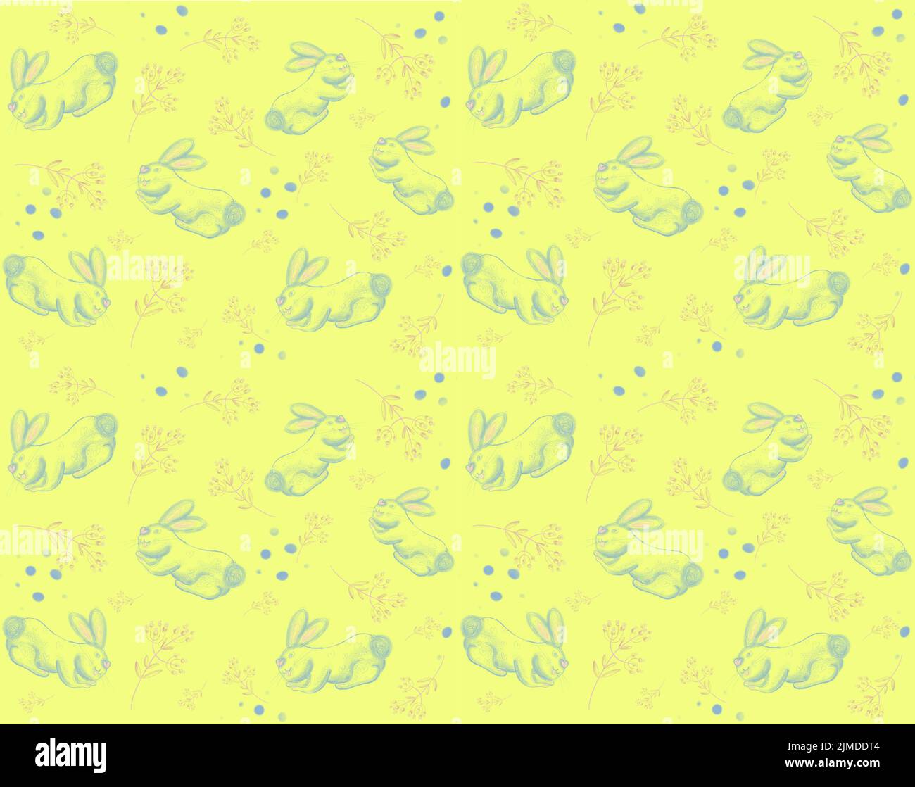 A seamless pattern of cute easter bunnies on a yellow background Stock Vector