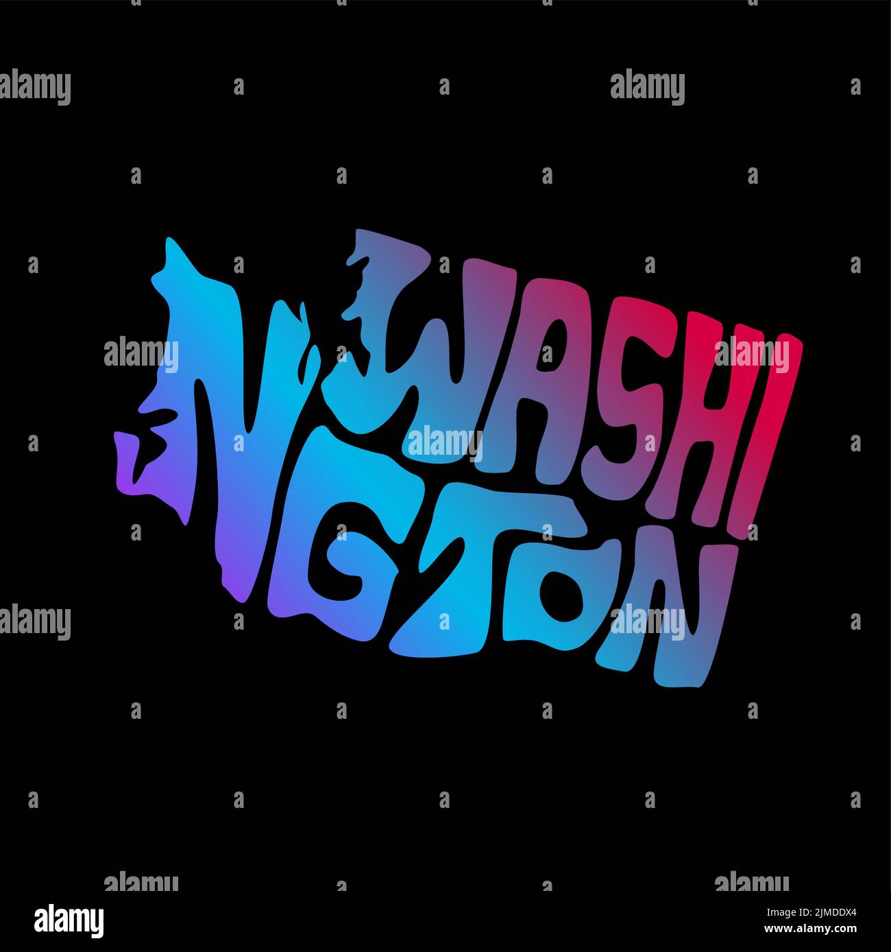 A colorful text of Washington state map designed on black background, Montana lettering. Stock Vector
