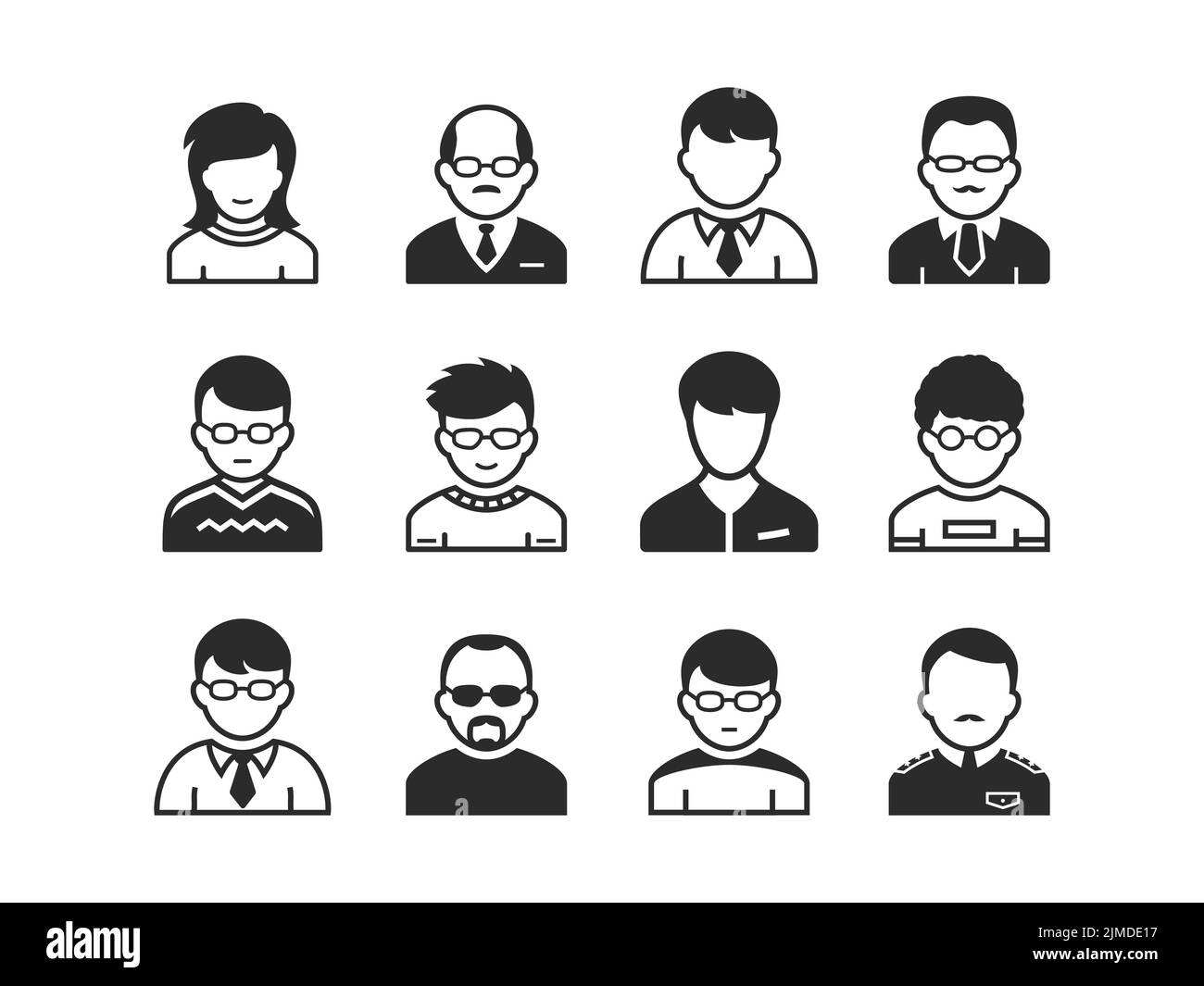 User profile icons set in black and white male and female vector graphics for web and mobile Stock Vector