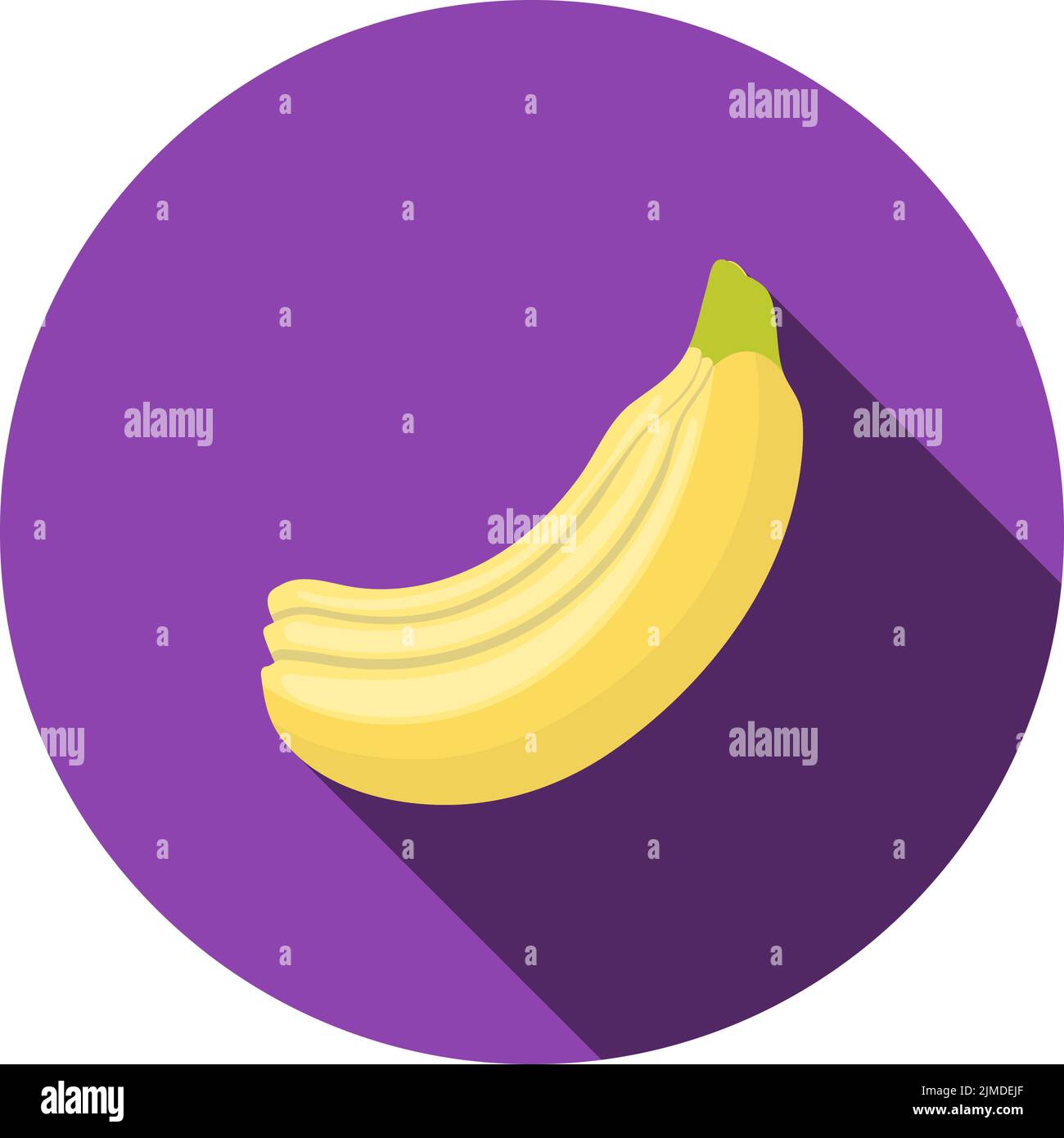Icon Of Banana In Ui Colors. Flat Circle Stencil Design With Long Shadow. Vector Illustration. Stock Vector