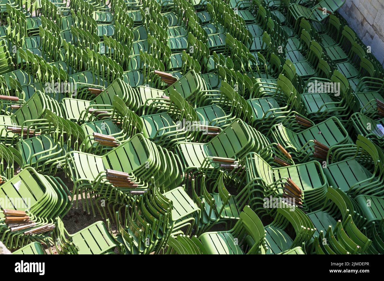 Storage of park furniture green iron chairs Stock Photo Alamy