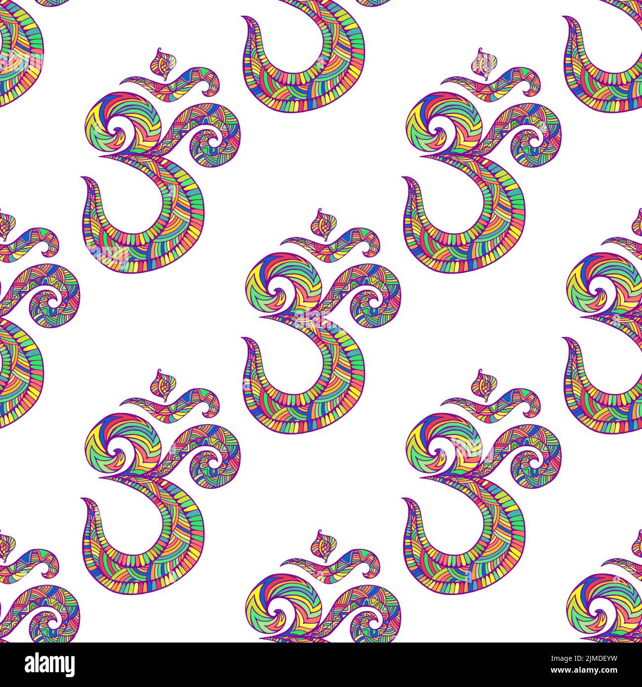 Amazing hippie stylish seamless pattern with vivid Om symbol sacred ...