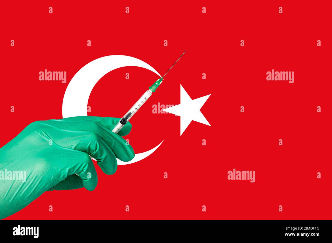Corona vaccination in front of a Turkey flag Stock Photo