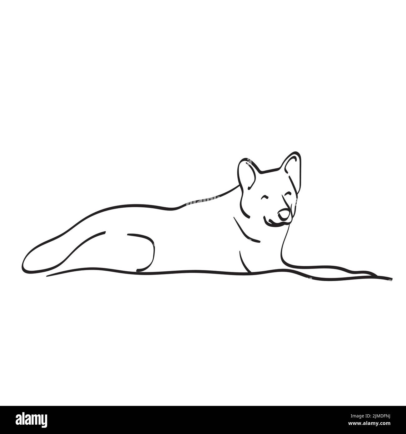 dog laying down on the ground illustration vector hand drawn isolated on white background line art. Stock Vector