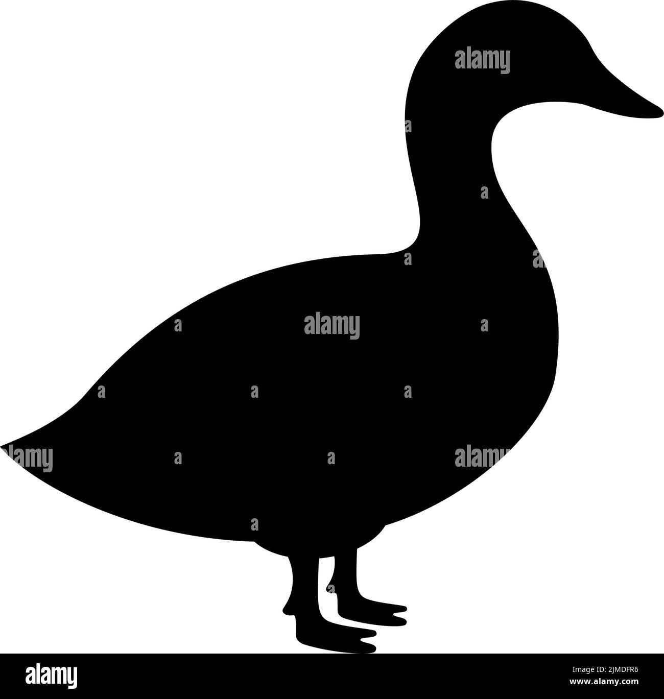 Duck black silhouette. Duck symbol. Canard bird silhouette. Farm bird icon isolated on white background. Stock Vector