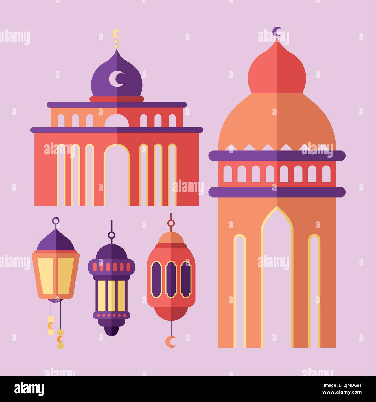 five eid mubarak set icons Stock Vector