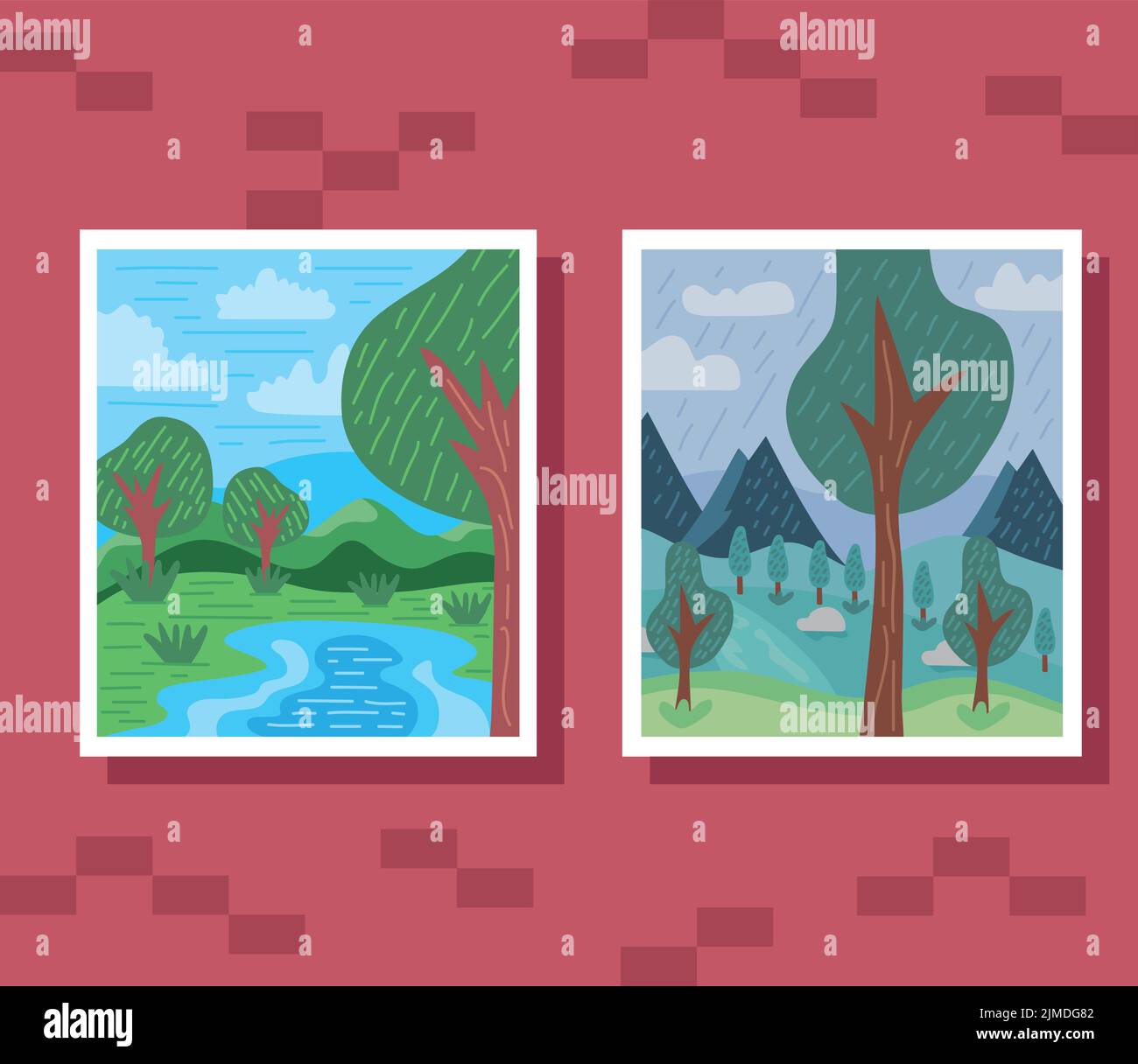two rural landscapes nature scenes Stock Vector