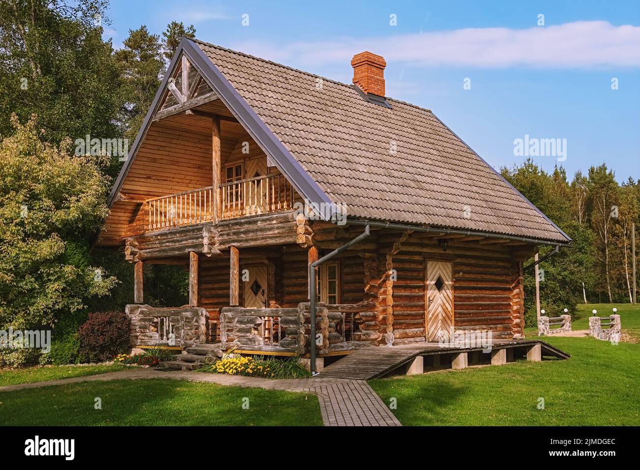 Wooden house in a rural area Stock Photo