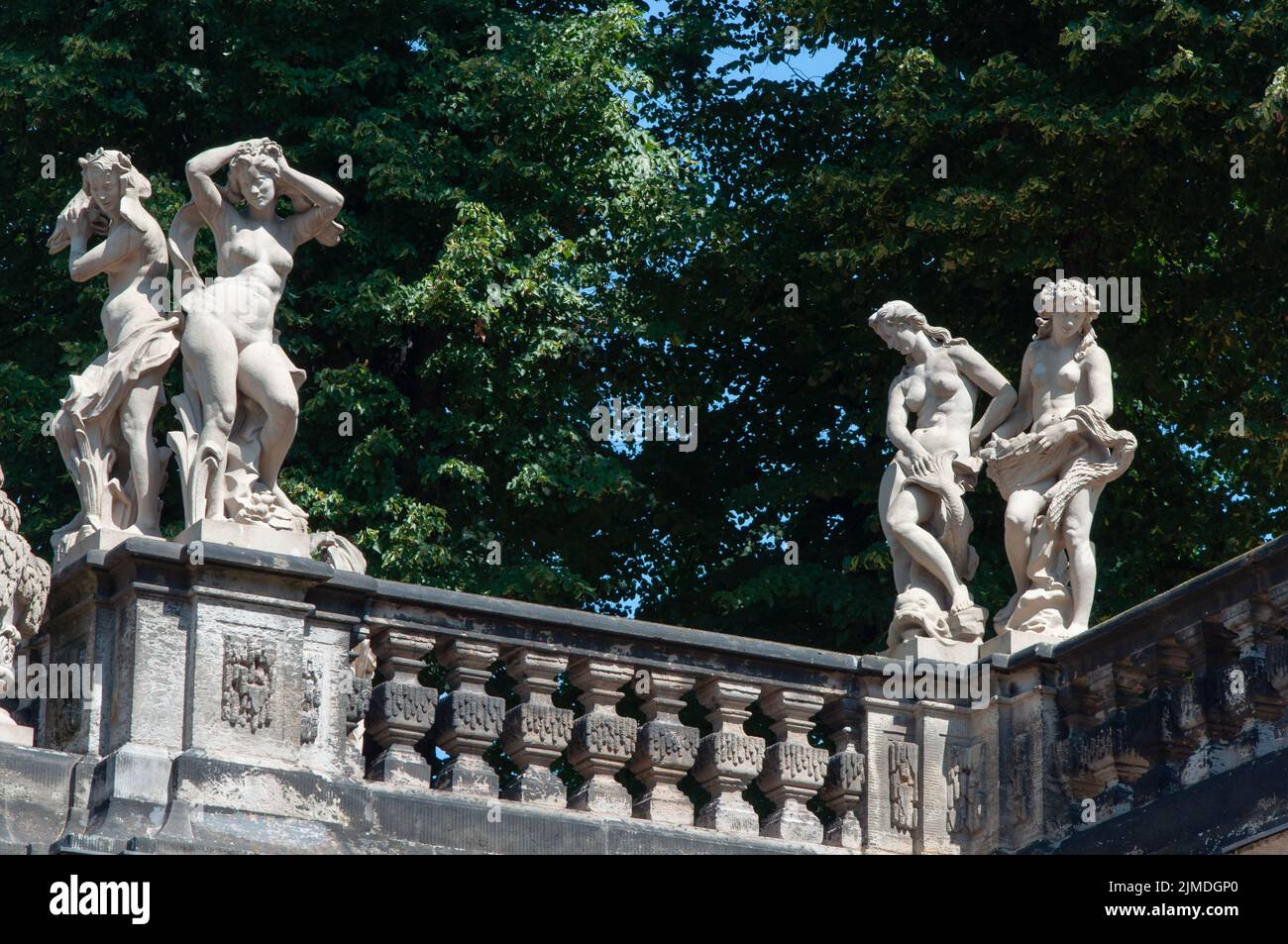 Sculptures at fountain in Zwinger Stock Photo