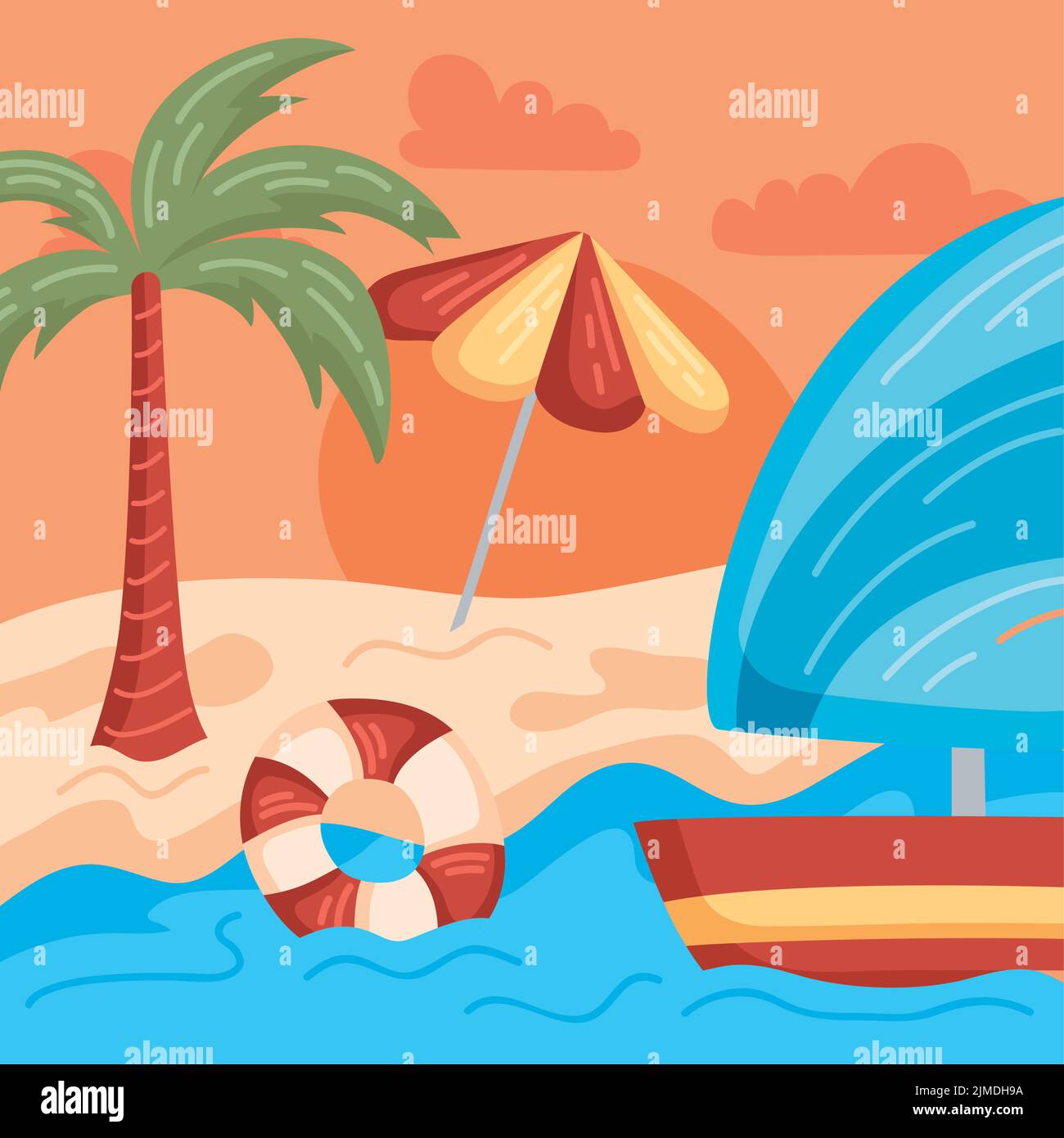 sailboat and palm beach scene Stock Vector Image & Art - Alamy