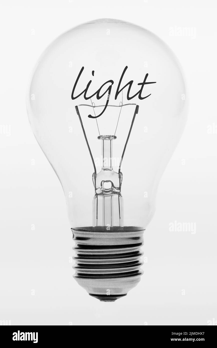 Old fashioned light bulb with the English text light Stock Photo Alamy