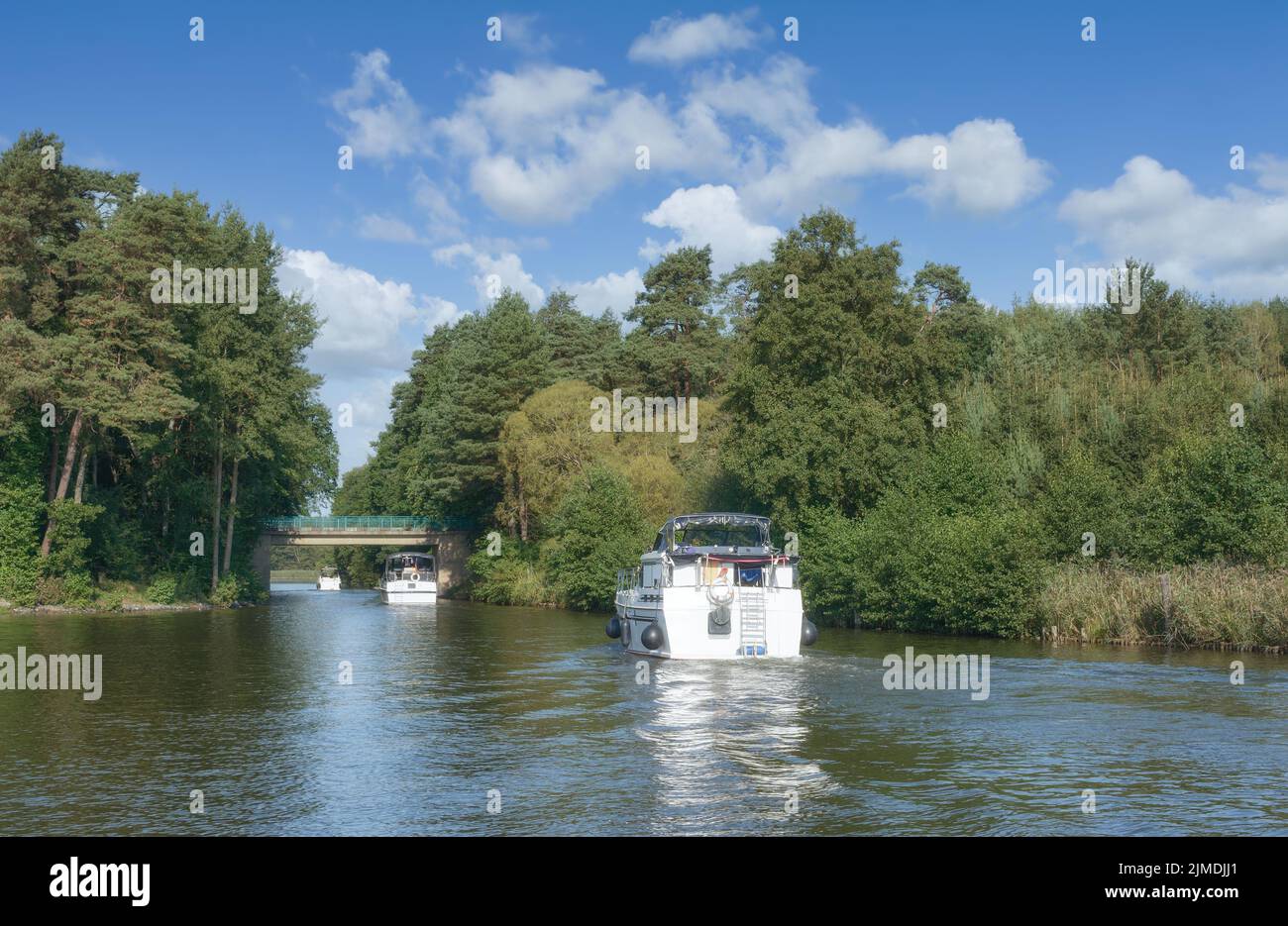 Motor Boats at Lake in Mueritz National Park,Mecklenburg Lake District,Germany Stock Photo