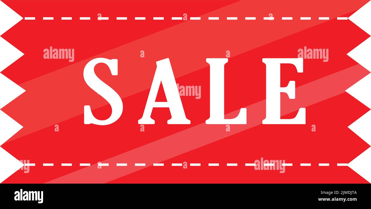 A red Sale tag with lines and jagged edges isolated on white background