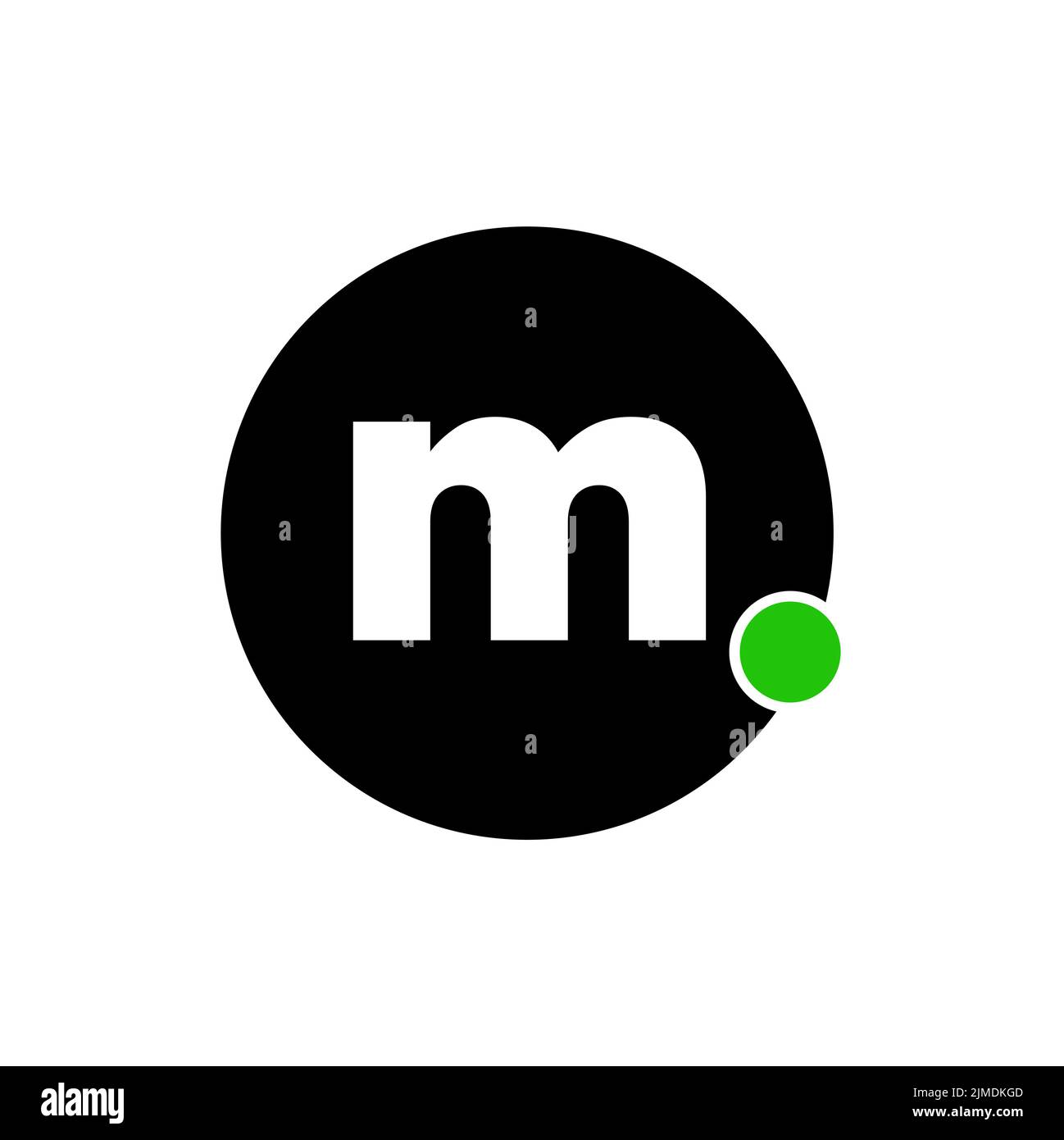 A vector of a logo with the small letter m on the black circle isolated on the white background Stock Vector