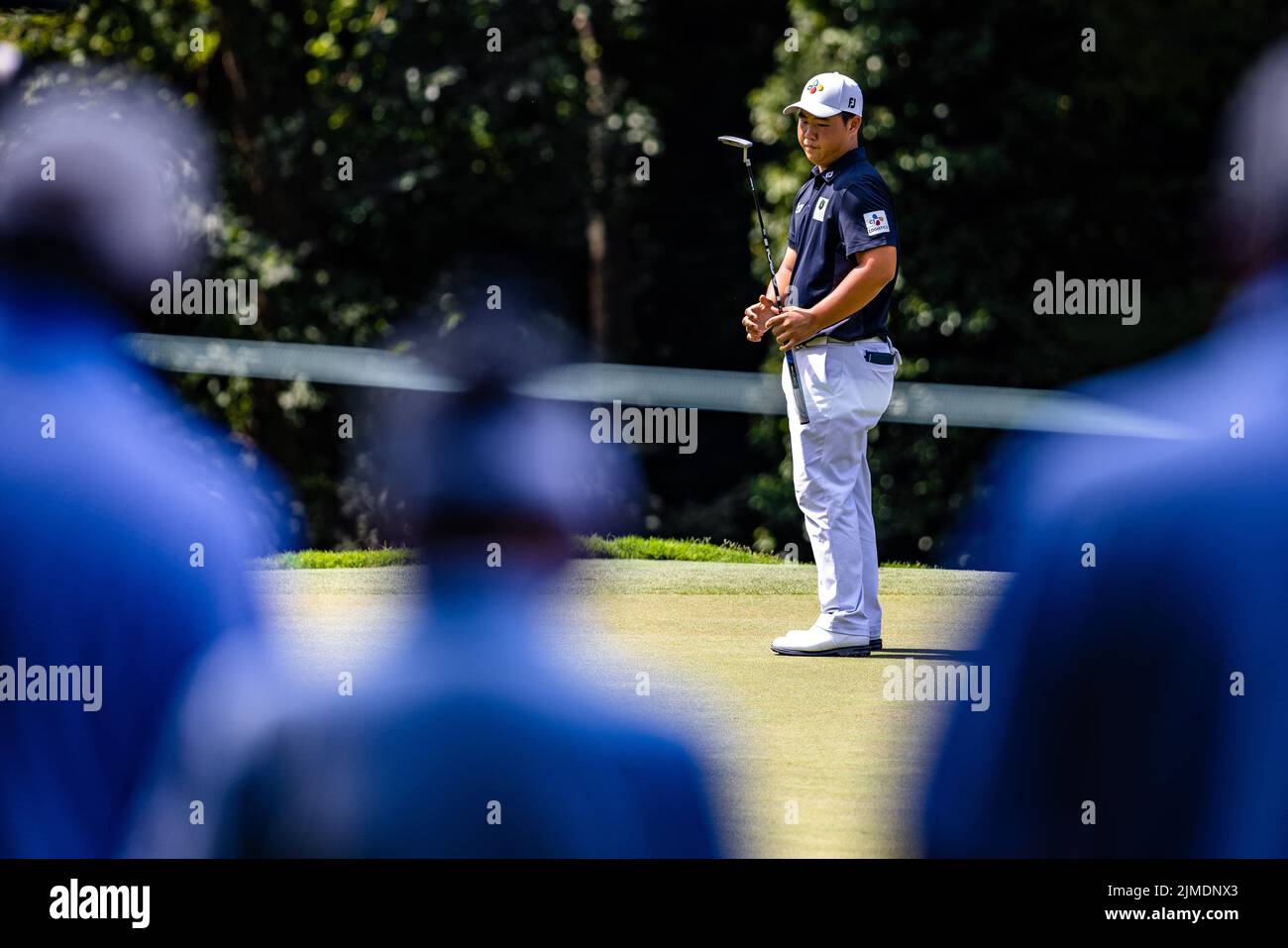 August 5, 2022 Joohyang Kim attempts a birdie putt on the fifth green