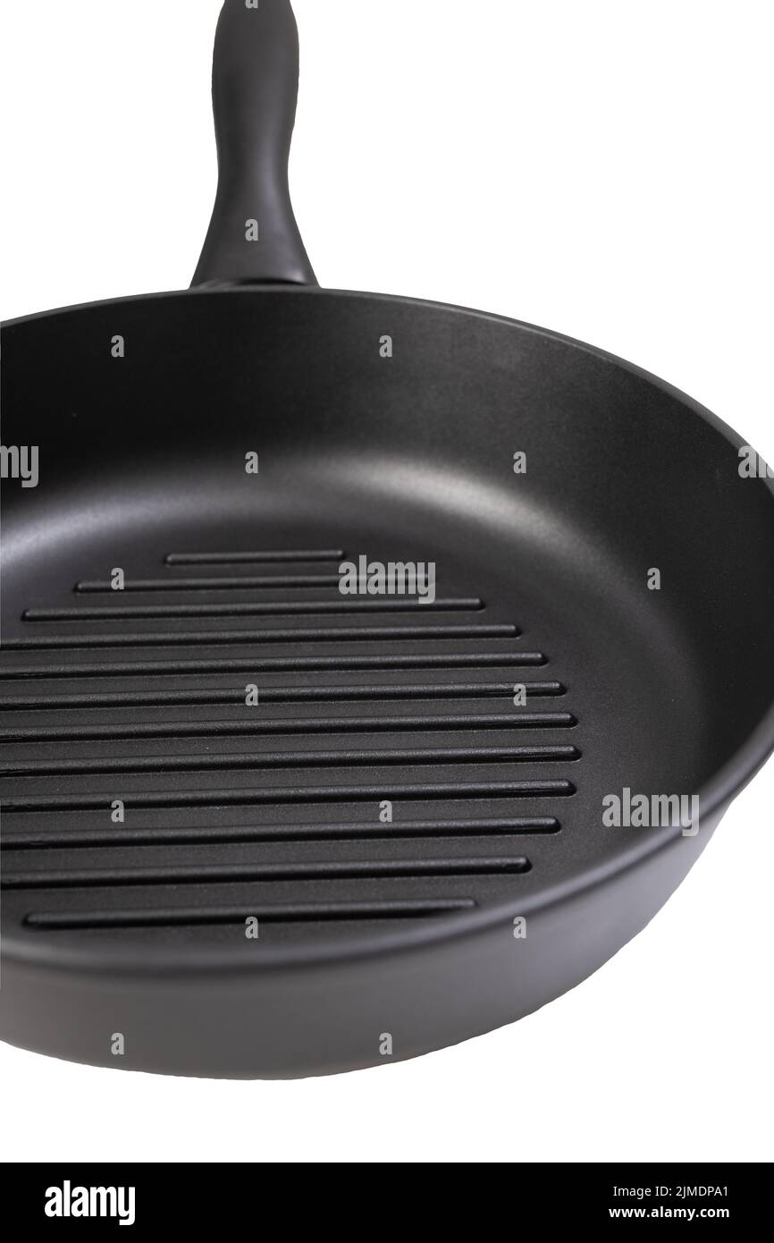 Grill pan round shape, nonstick coating and a several parallel raised