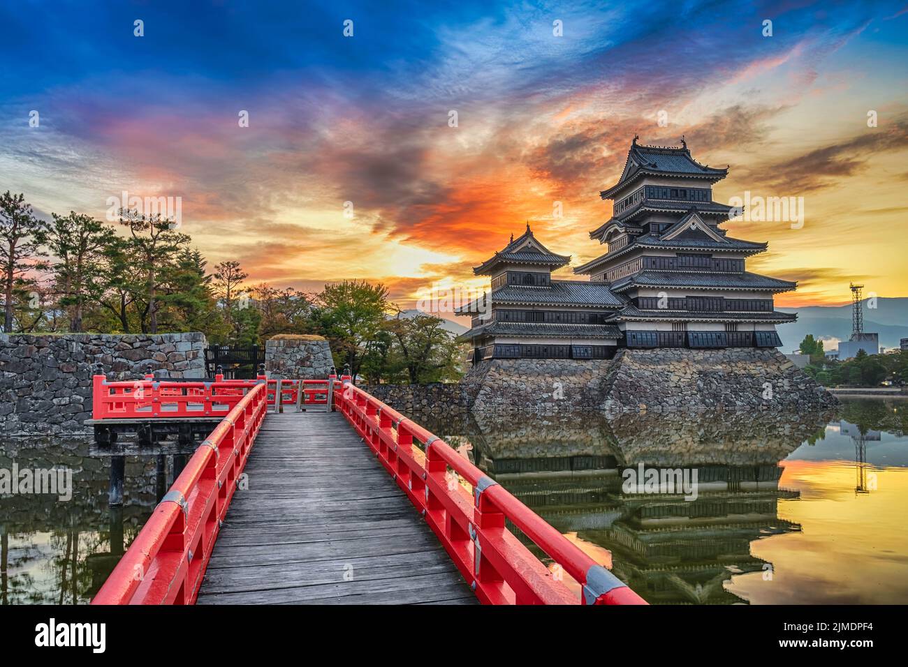 Matsumoto Nagano Japan, sunrise city skyline at Matsumoto Castle Stock Photo