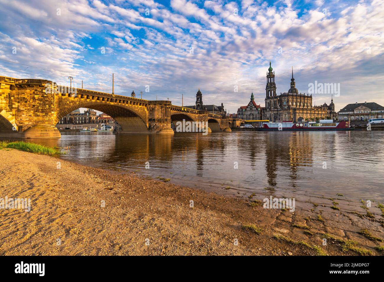 Dresden Germany, city skyline at Elbe River and Augustus Bridge Stock