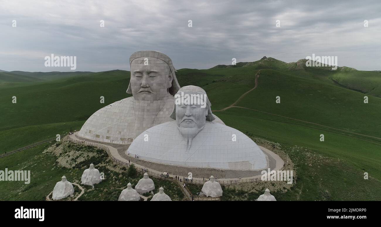 TONGLIAO, CHINA AUGUST 2, 2022 An aerial photo shows giant statues