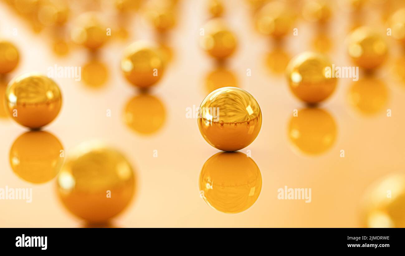 3D illustration of gold nanoparticles. Stock Photo