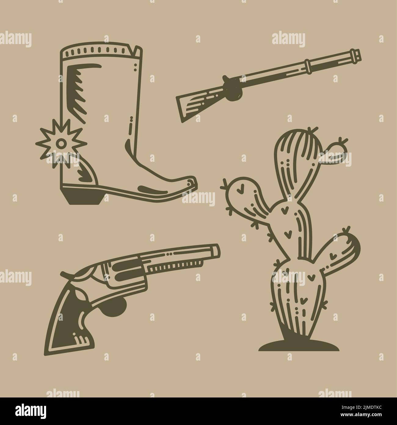 four wild west set icons Stock Vector