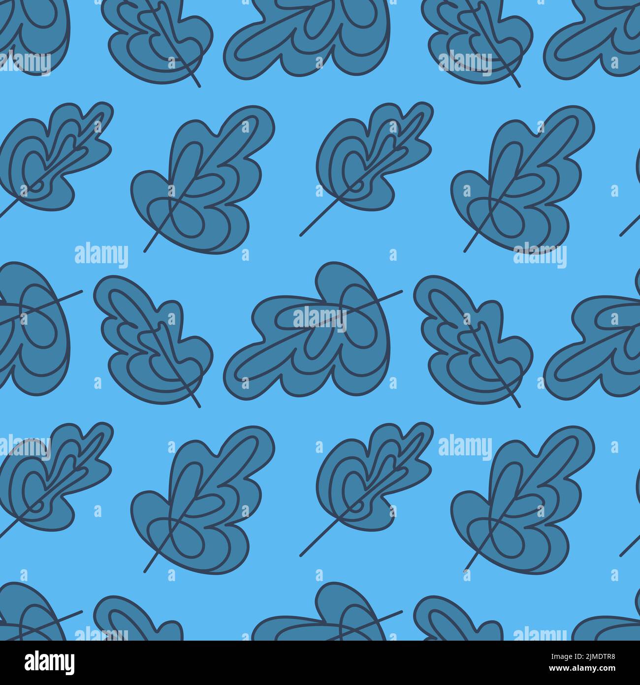 Blue autumn seamless pattern falling leaves monochrome color Stock ...