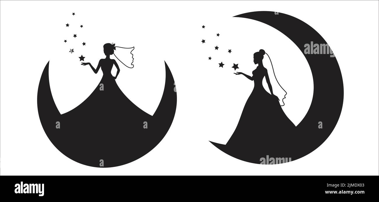 Vector illustration silhouettes of brides on a moon Stock Vector Image ...