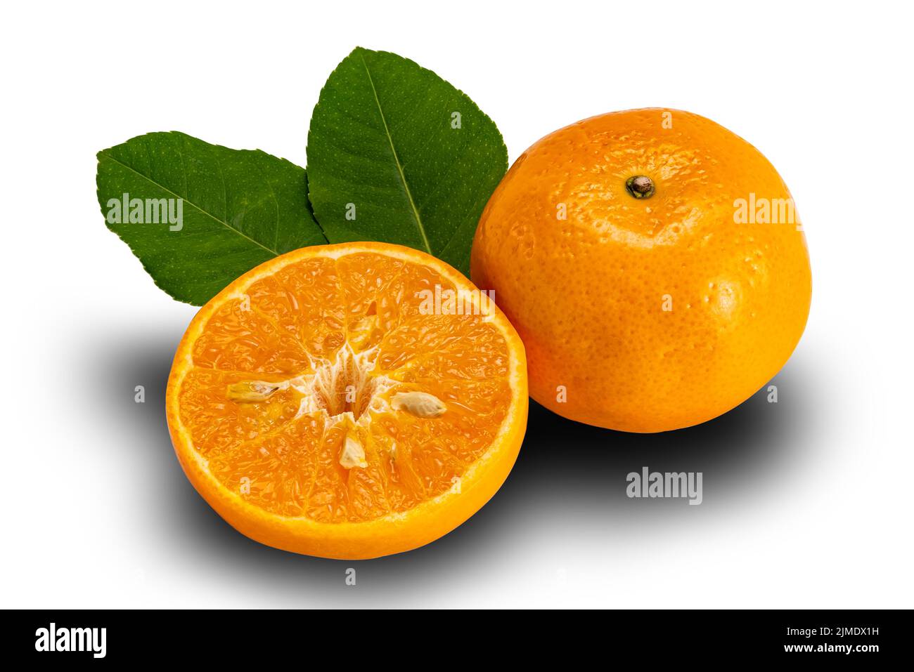 High angle view of mandarin orange or Citrus reticulata a whole and a