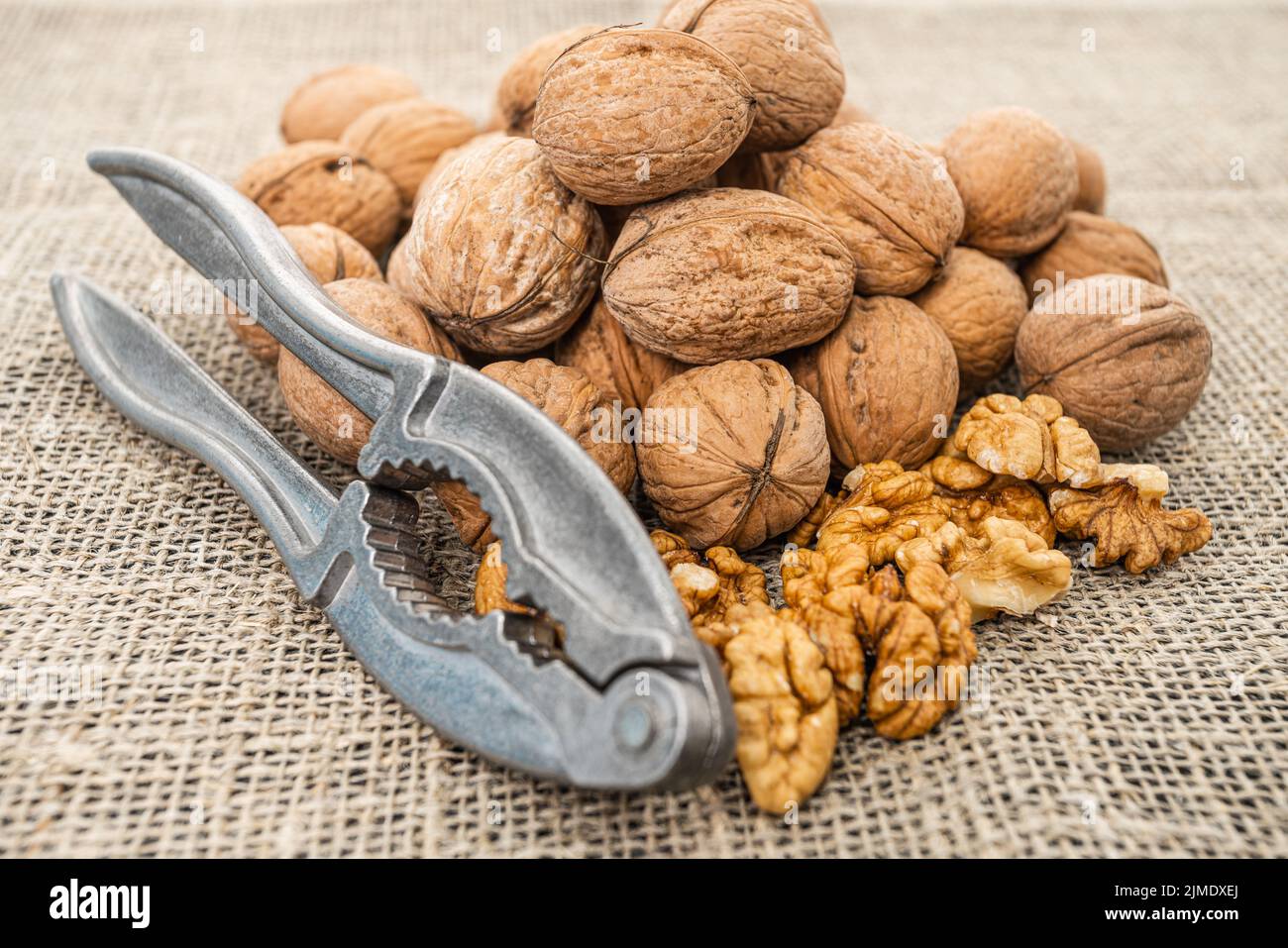 Close up view of walnuts on tabletop Stock Photo