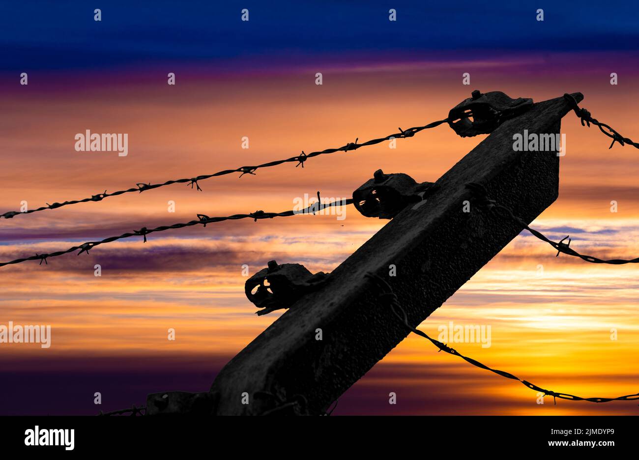 Dramatic sunset and sunrise sky. Fiery orange sunset sky. Stock Photo