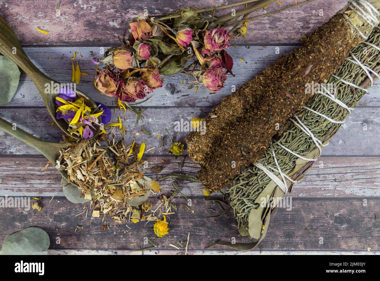 Sahumos, handmade incenses made with herbs and flowers, For cleaning rituals Stock Photo