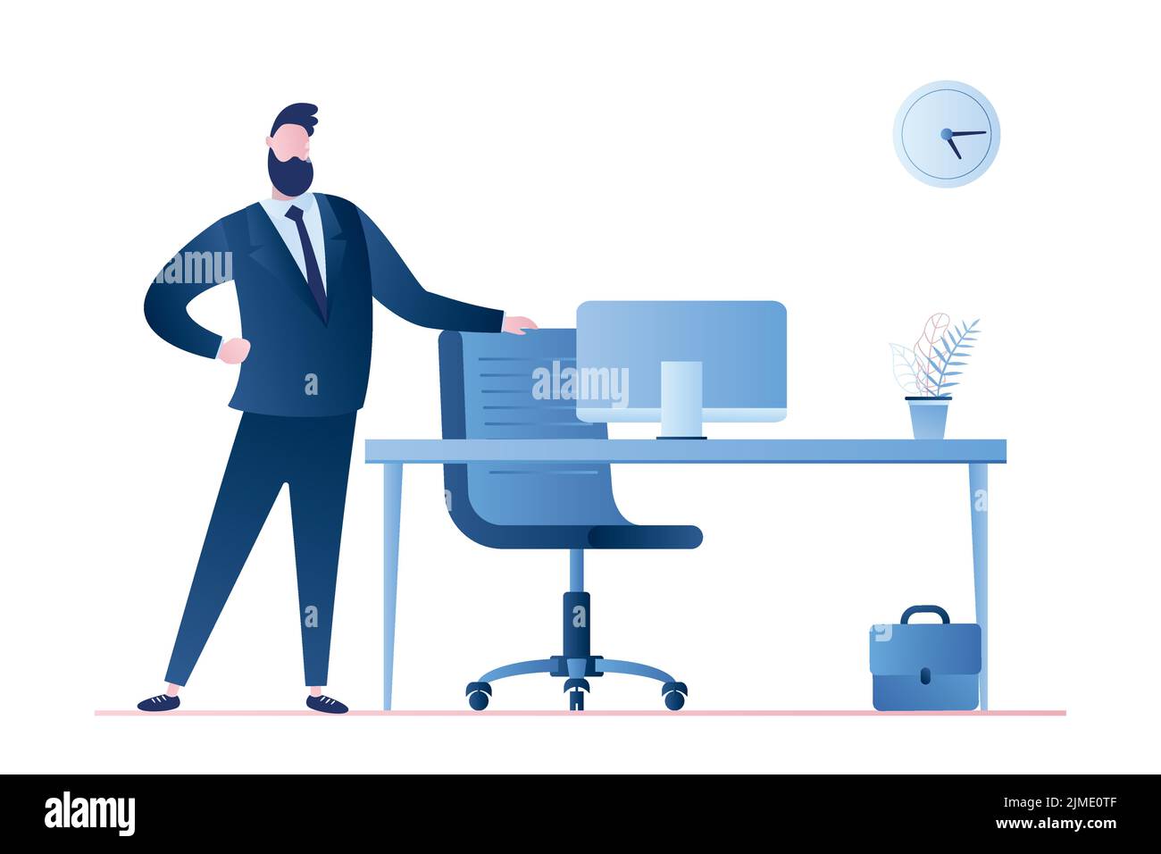 Handsome businessman boss and modern workplace. Office interior with ...