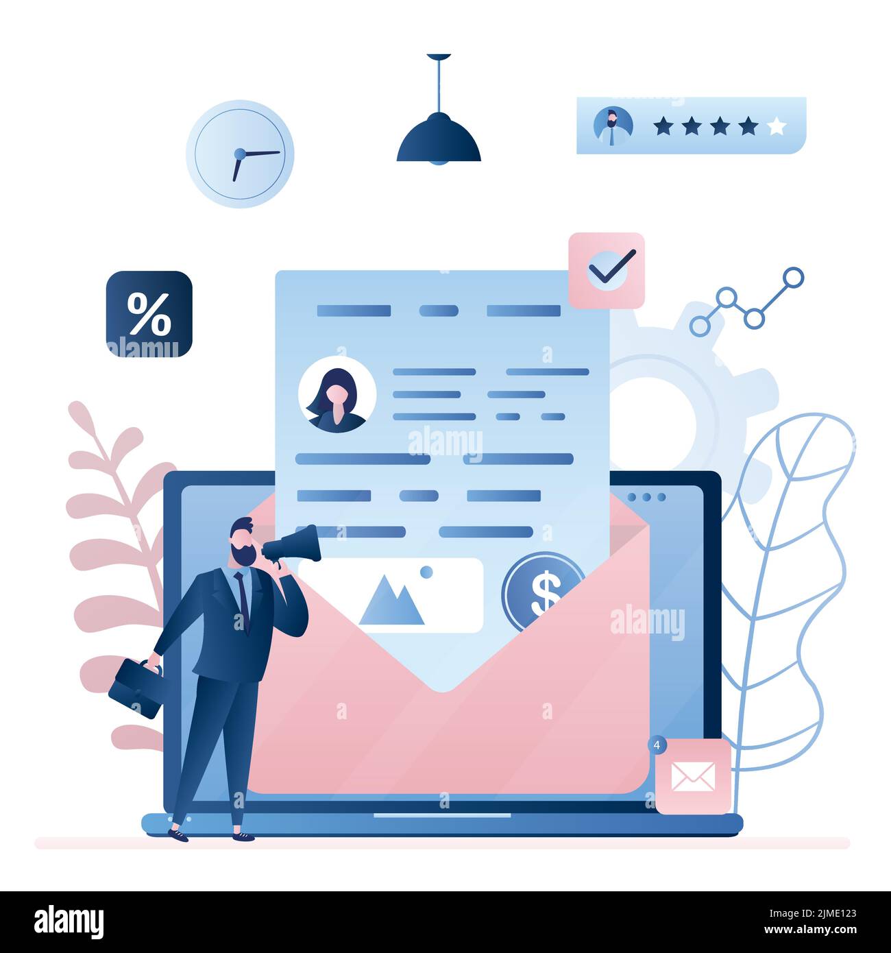 Email marketing concept background. Laptop with inbox mail and ...