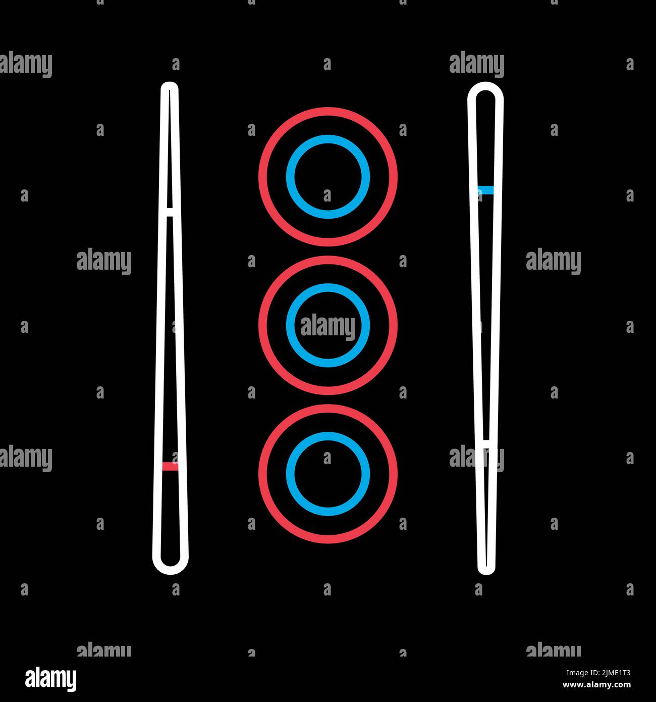 Sushi roll with chopsticks vector isolated on black background icon ...