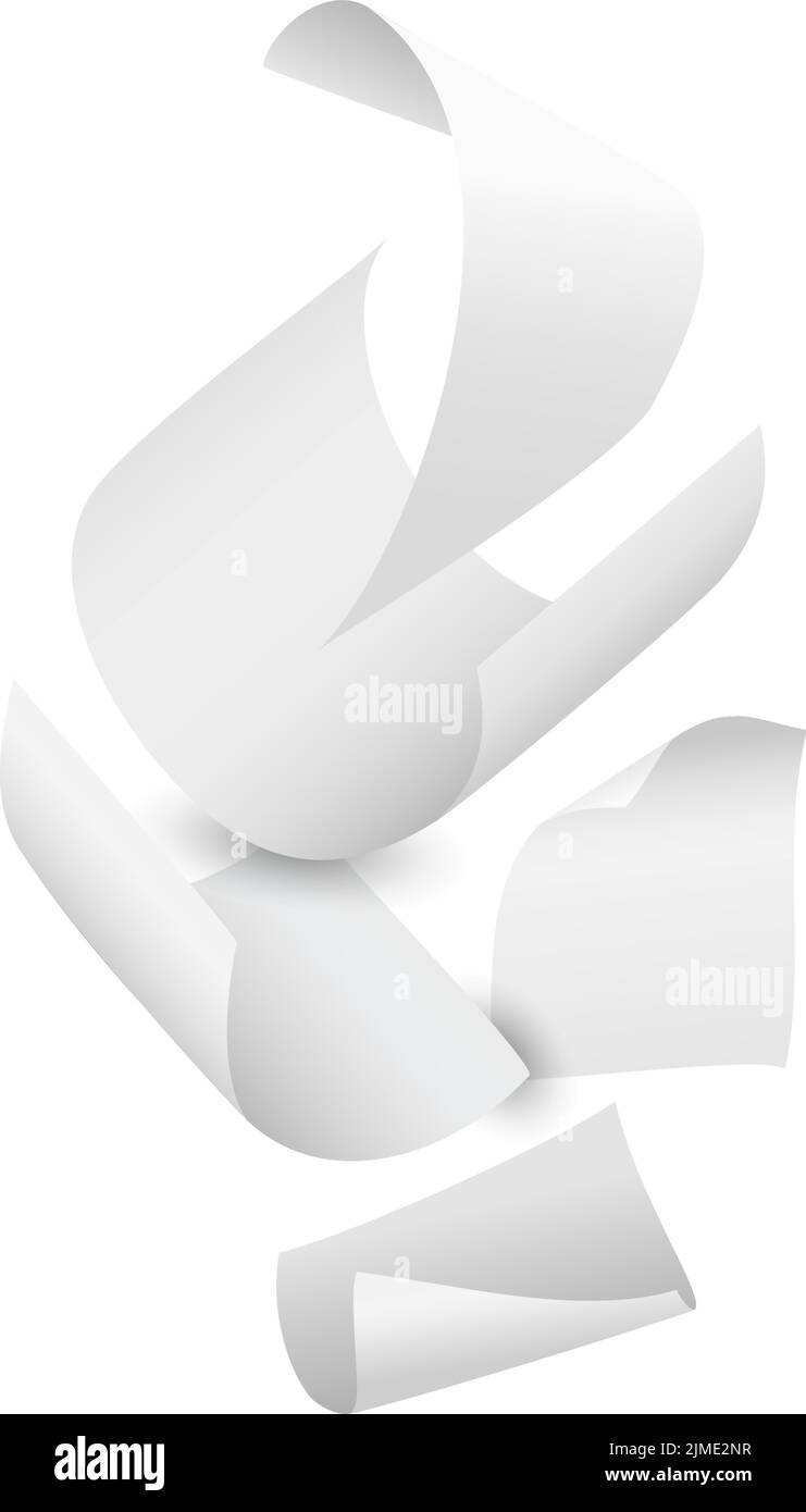 Falling paper. Realistic flying sheets chaotic compositions. Curled ...