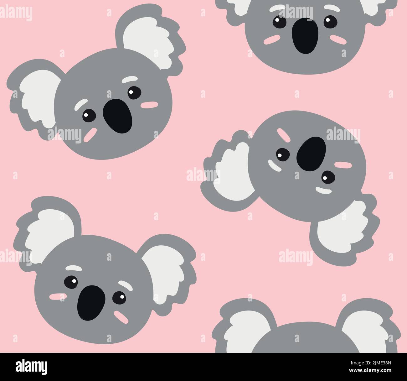Vector seamless pattern of flat hand drawn koala face head isolated on ...