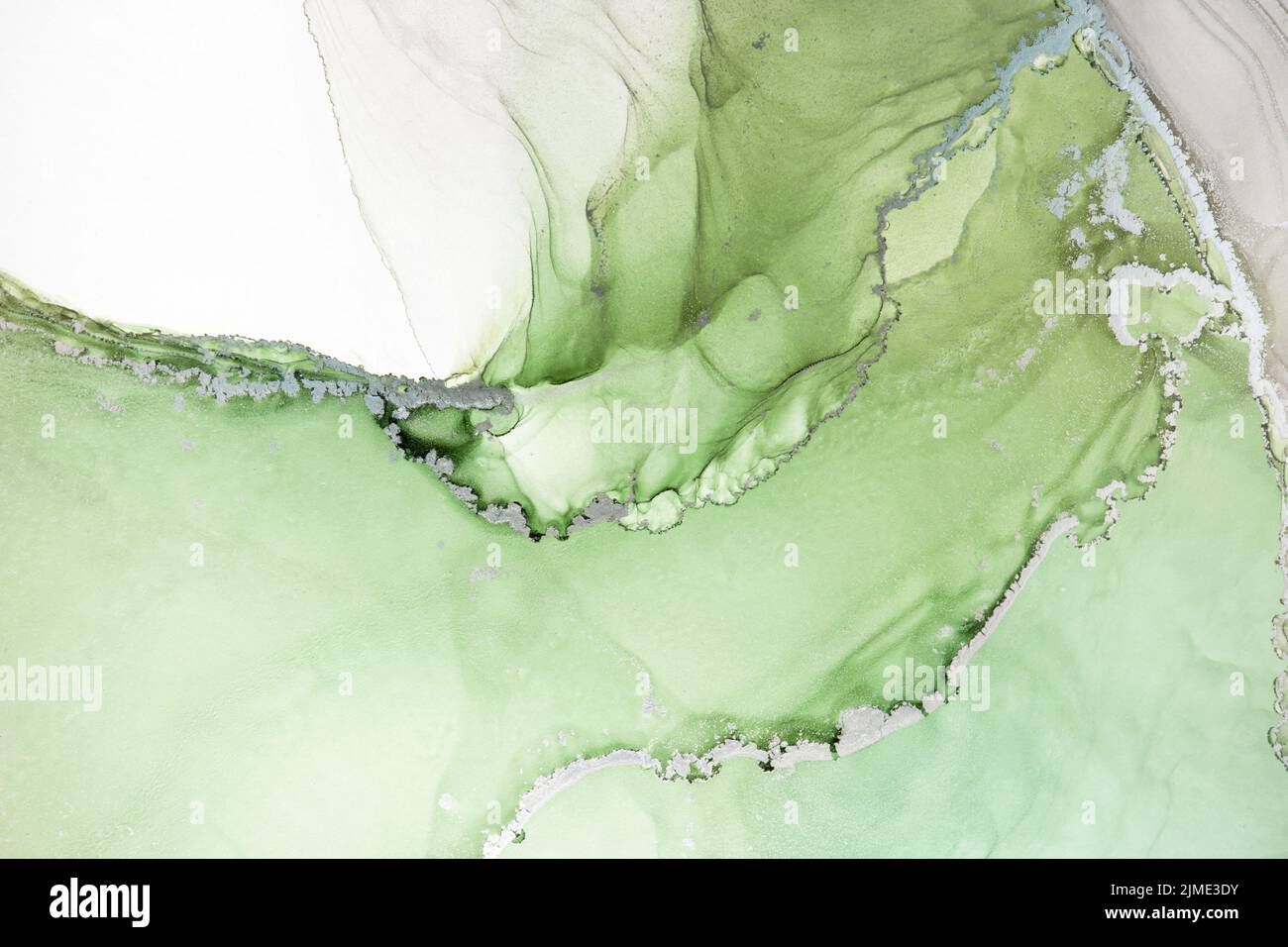 Ink abstract green painting. Bright liquid ink technique texture for