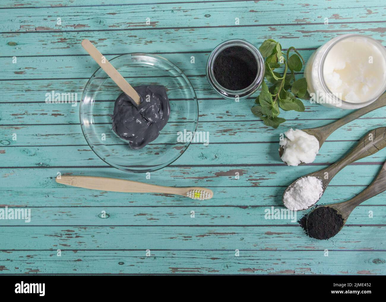 Ingredients for making activated charcoal toothpaste Stock Photo Alamy